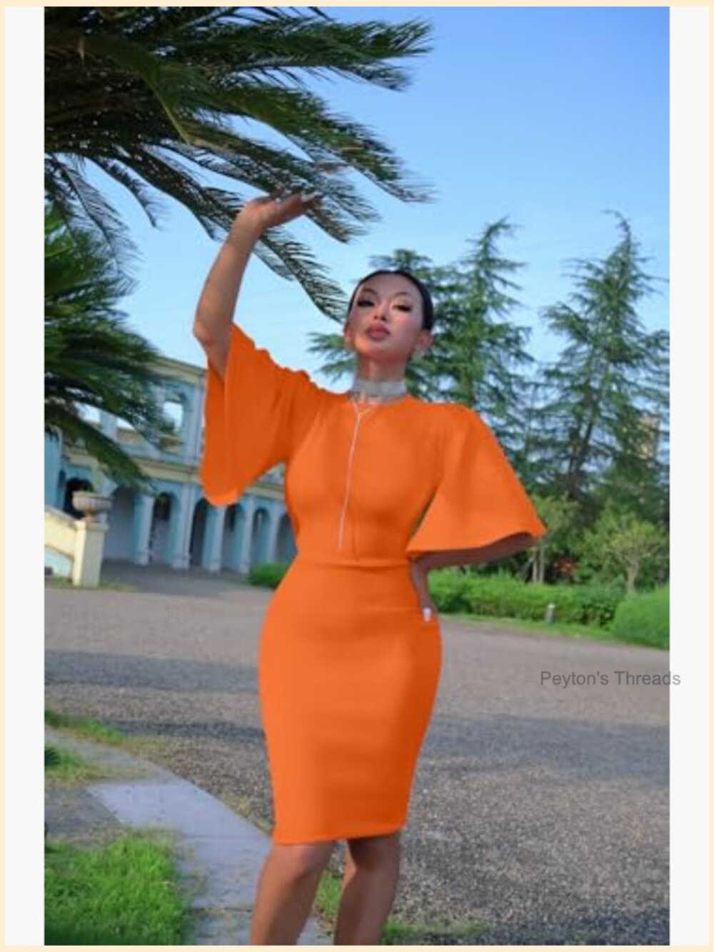 Bodycon Ruffle Flared Short Sleeveless Pencil Midi Dress - Picture 3 of 7